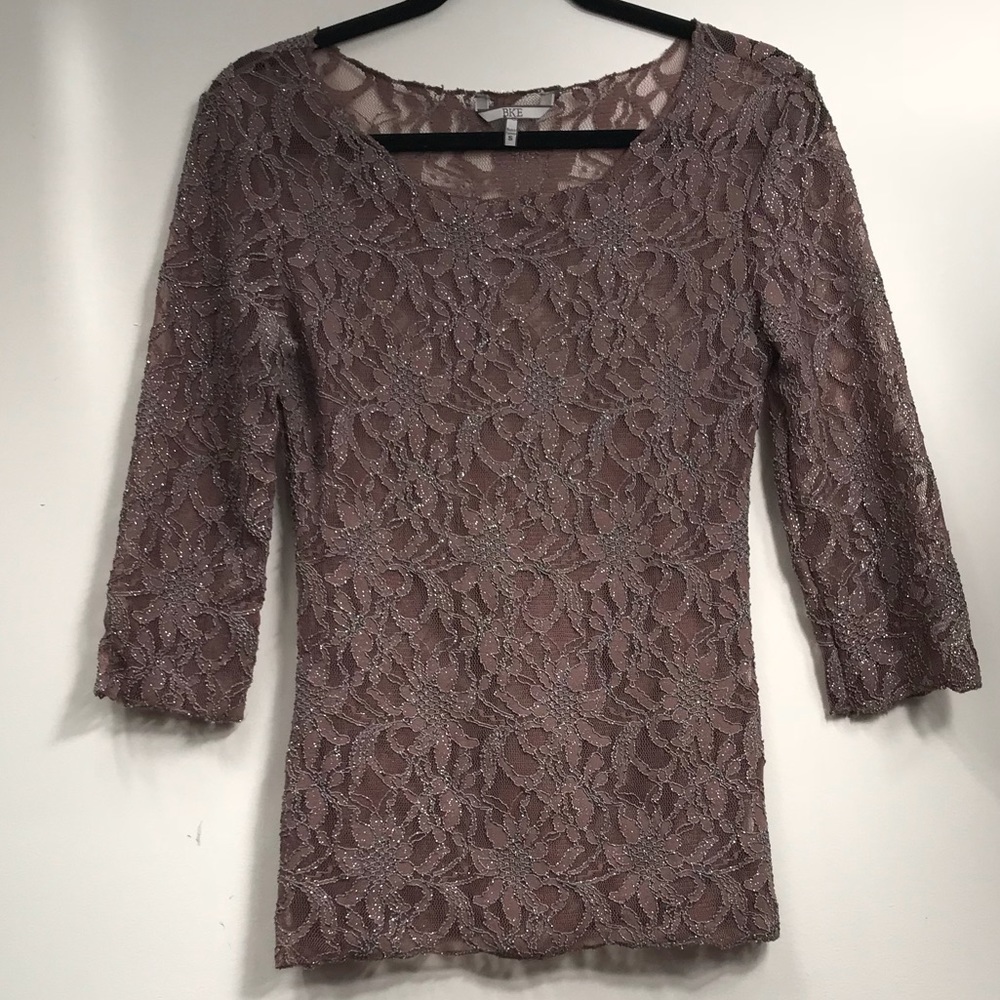 BKE Buckle Lace Top Womens 3/4‎ Length Sleeve Minimal Brown Size Small